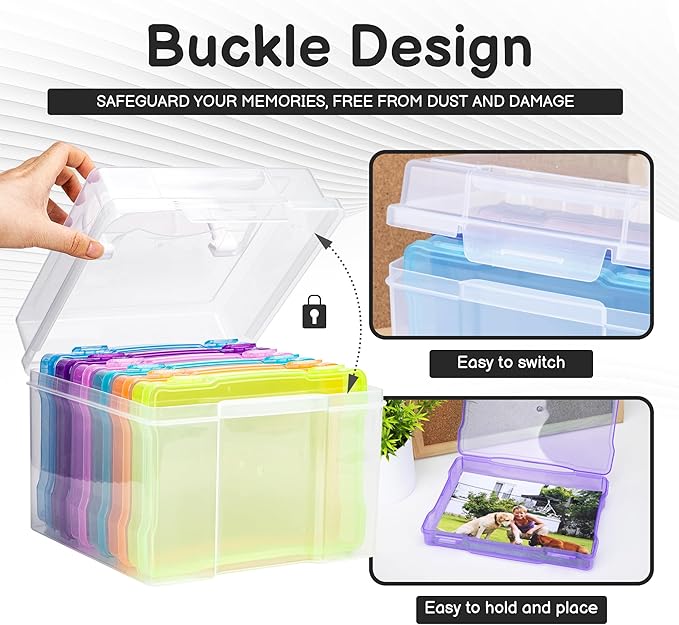 CraftGenes Photo Organizers and Storage 5x7 – Plastic Photo Storage Box with Handle, 6 Colorful Inner Cases, Photo Boxes Storage for Cards, Stickers, Crafts, Seeds, Office Supplies