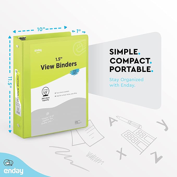 Enday 1.5 Inch Binder (6 Pack - Assorted Colors) 3 Ring Binder 1.5 inch with Clear View Cover and 2 Inside Pocket - for Letter Size 8.5 x 11'' Paper, Ideal for School Supplies, Office, and Home