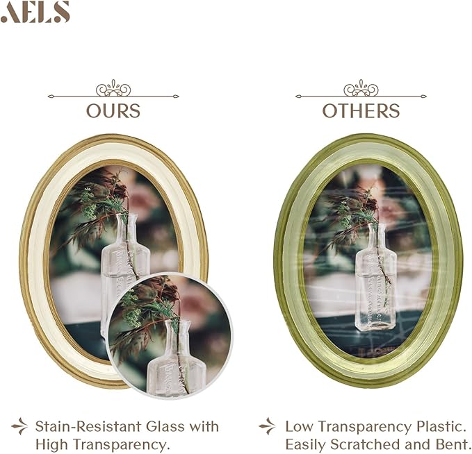 AELS 4x6 Inch Vintage Picture Frame, Elegant Antique Photo Frames with Glass Front, Photo Display, Tabletop Wall Hanging, Gift Ideas, Off-white Oval with Gold Trim