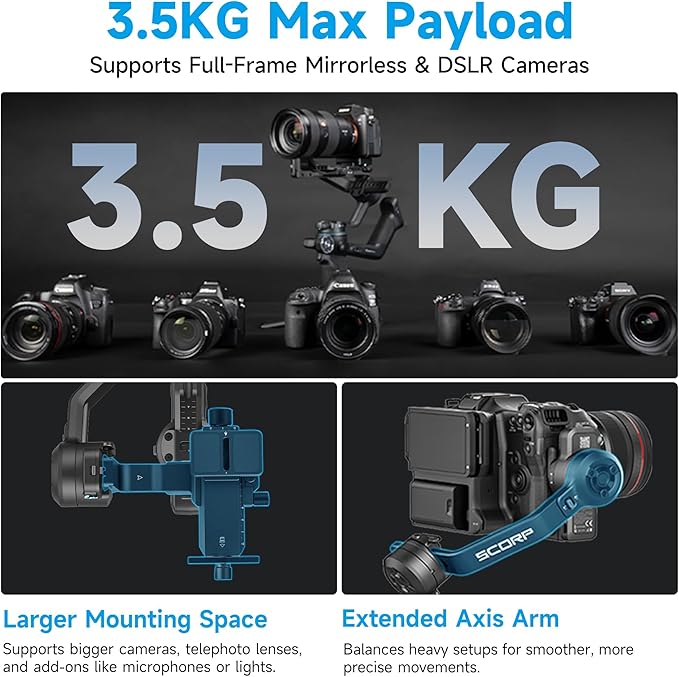 Feiyu SCORP-C2 Camera Gimbal Stabilizer, AI Tracking Gimbal for Vlogging, 7.7 lb Payload, 3-Axis Gimbal with Bluetooth Shutter Control, Compatible with Canon Sony Nikon
