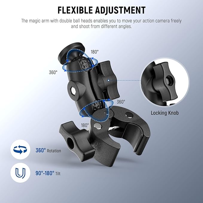 NEEWER Super Clamp Action Camera Mount with 360° Dual Ball Heads, Bike/Bicycle/Motorcycle Handlebar Holder Compatible with iPhone Insta360 DJI OSMO Action GoPro Hero for POV Video Recording, CA162