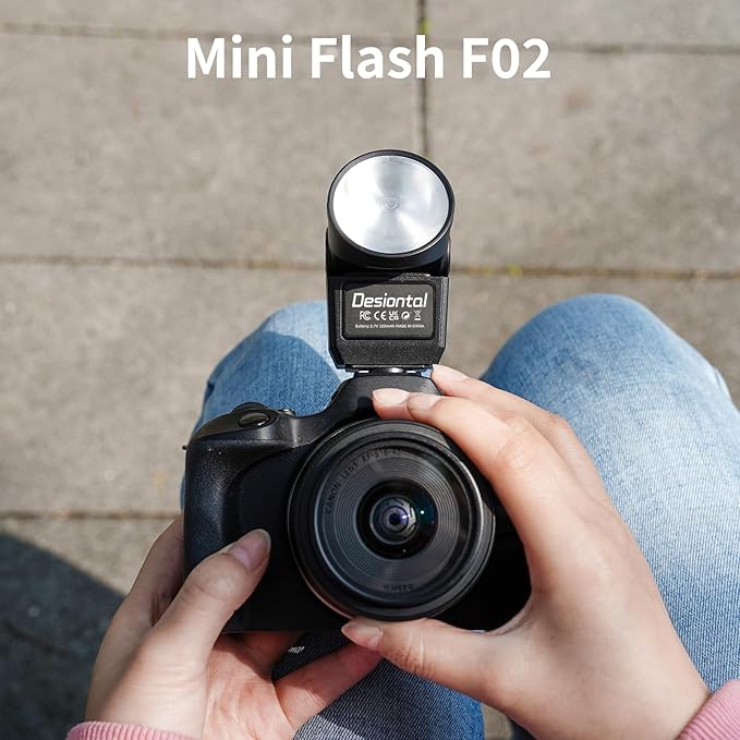 Mini Flash Speedlite, Desiontal GN8 6200K Camera Flash Light for Sony Nikon Olympus Canon Fuiifilm PentaX Hot Shoe Interface Camera, 4 Power Level 300mAh Battery 11/250S Flash Rate (White)