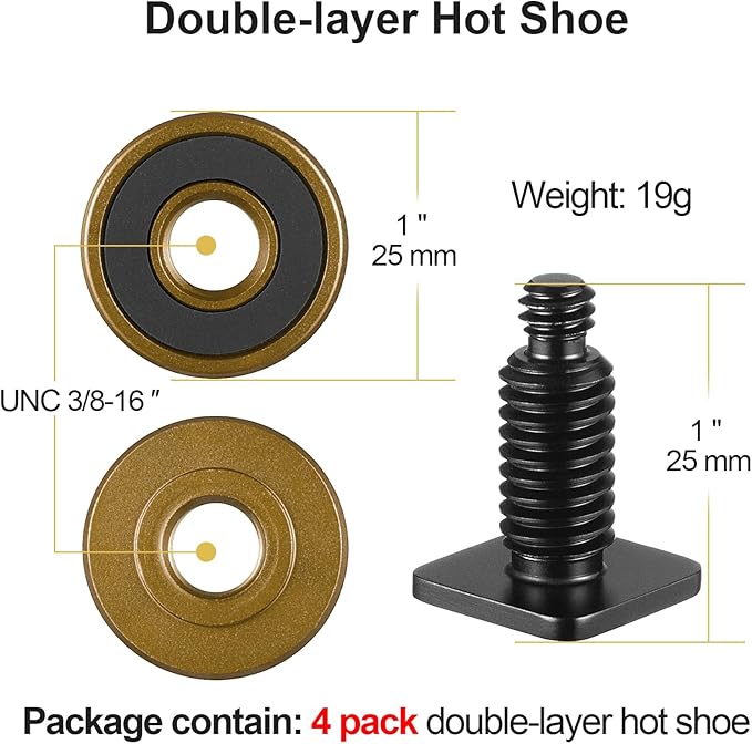 MINIFOCUS 4 Packs Camera Hot Shoe Mount Adapter, Double Nut with 1/4" and 3/8" Aluminum Alloy Tripod Screw Flash Shoe Mount for LED Monitors, Microphone, DSLR Field Monitor