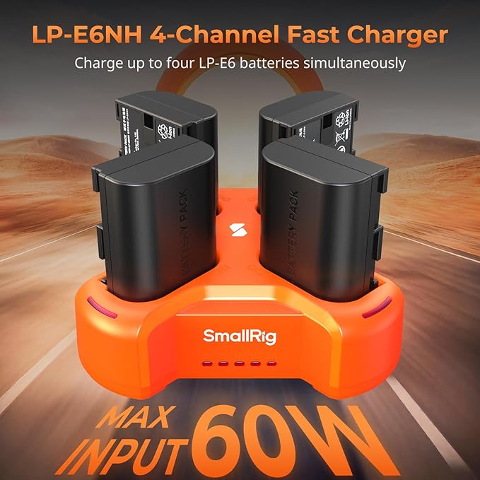 SmallRig 4-Slot Charger for Canon LP-E6NH Battery, PD 60W Fast Charge, LED Indicator, for K&F Concept LP-E6NH Battery, Compact for Canon R6 Mark II/III, 5D Mark II/III/IV, 6/7D, 6/7DMark II, R, R5/6/7