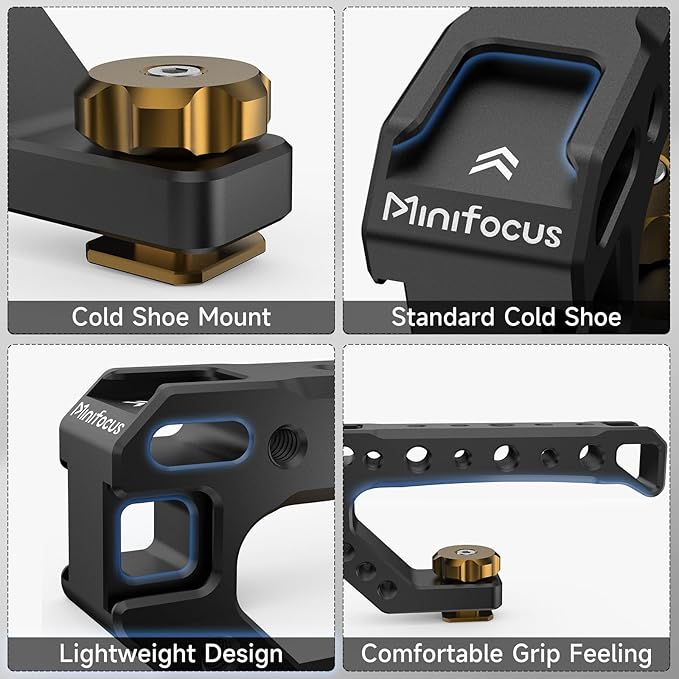 Top Handle with Cold Shoe Mount, Lightweight Handle Grip for Camera Cage, Universal Camera Top Handgrip with 4 Cold Shoe and 1/4" & 3/8" Holes for Camera Cage, Microphone, LED Light, Monitor