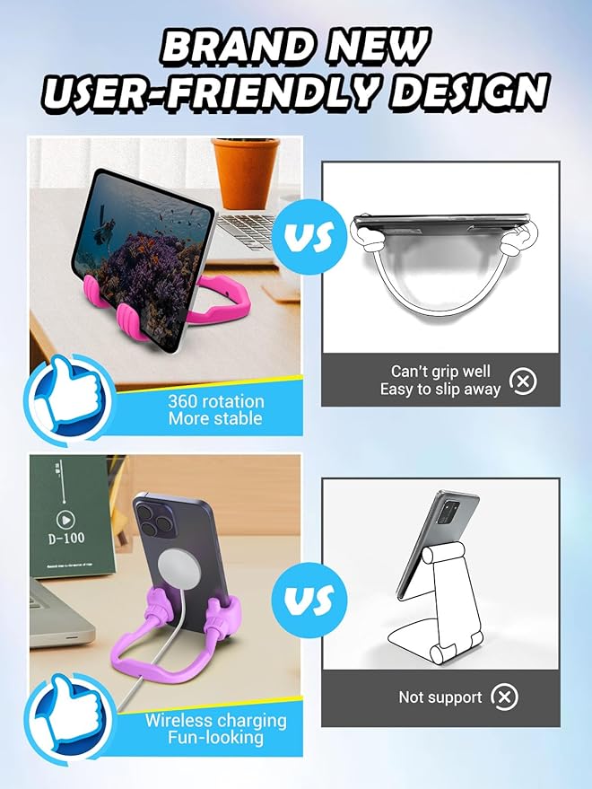 Easter Basket Stuffers for Teen Girls Boys Kids Cell Phone Stand - 2 Pack Thumbs Up Lazy Phone Holder for Desk Birthday Easter Gifts for Adults Women Men(Bright Purple & Hot Pink, 2)