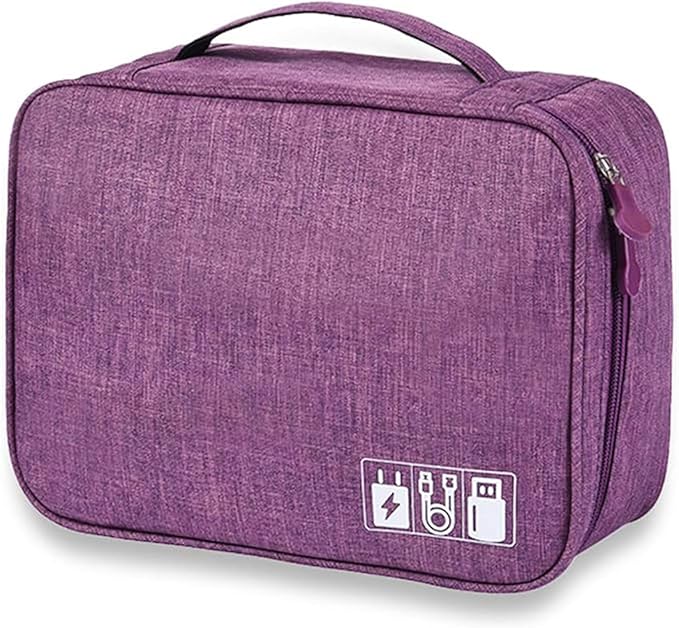 Electronic Accessories Organizer, Portable Travel Cable Storage Bag Tech Pouch with Adjustable Compartments Water-Resistant Handbag for Smart Device Cords Chargers Hard Drives Gadgets