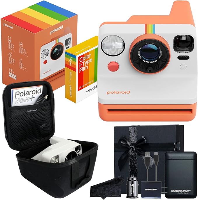 Polaroid Now 3rd Generation i-Type Instant Film Camera with 16 Color Film Photos, Coral, with Signature Series Gift Bundle