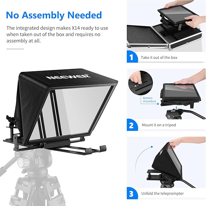 NEEWER Teleprompter X14 with RT-110 Remote & APP Control (Bluetooth Connection via NEEWER Teleprompter App), Portable No Assembly Compatible with iPad Android Tablet, Smartphone, DSLR Camera