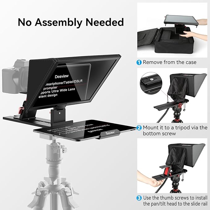 Desview P13 Portable Teleprompter for Camera Compatible with 12.9" Tablets Wireless Remote Control Foldable Sun Hood Lightweight (1.7kg) for Video Recording Vlogging Live Streaming