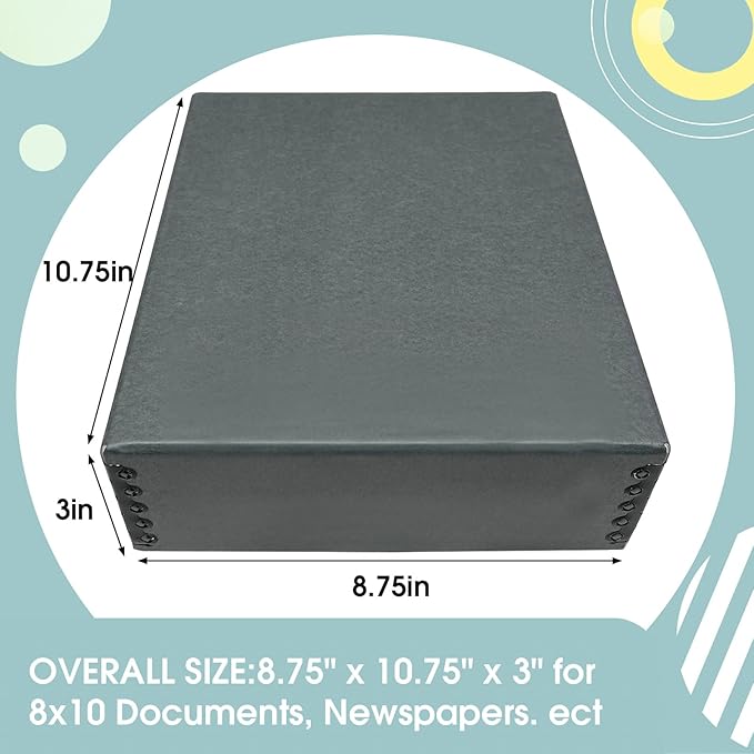 Golden State Art, Archival Storage Box, Acid-Free Drop Front Museum Box with Metal Edge for Storing Artwork Photos Documents Prints Arts And Crafts (Gray-8.75x10.75x3 Inches)