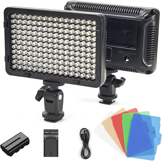 Tolifo PT-176S 11W Camera Light, Dimmable LED Video Light Panel with 2200mAh Rechargable Battery, Portable CRI 95+ Photo Light for DSLR Camcorder/Photography Lighting, with 5 Color Filters, Hot Shoe