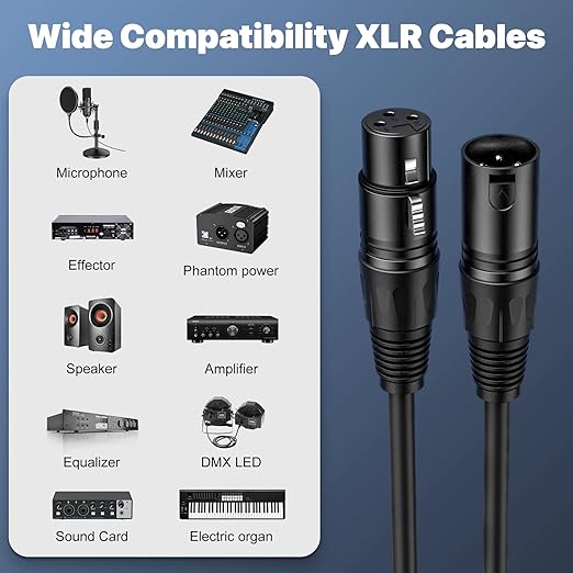 XLR Cable 50 Ft 2 Packs,Microphone Cables,Premium Balanced Microphone Mic Speaker Cable with 3-Pin XLR Male to Female DMX Cable,Black