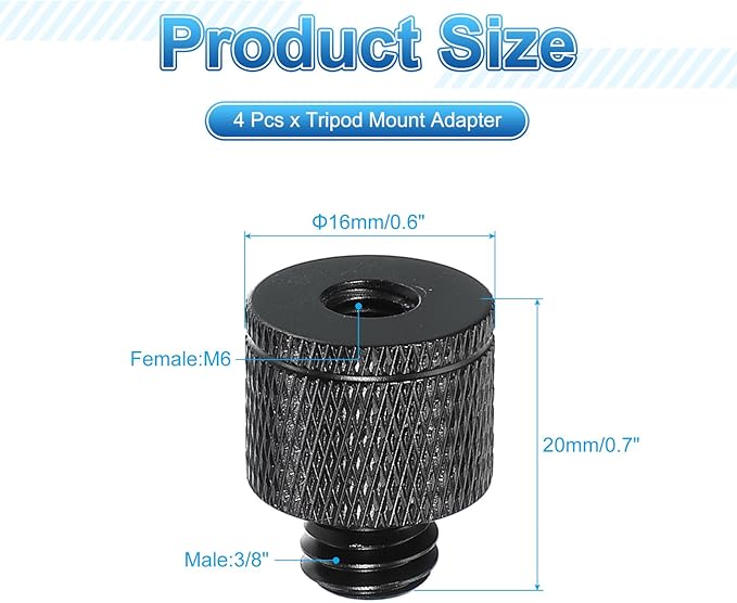 PATIKIL Tripod Screw Adapter M6 Female to 3/8 Male, 4 Pcs Tripod Nut Connectors Camera Mount Screw Camera Double Head Converter for Microphone Holder Magic Arms Accessories, 20 mm