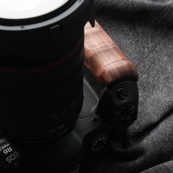 RYDSCAM Camera Handle, Compatible with Canon EOS R6 Mark III, Camera Specific Precious Solid Wood Grip, Original Anti-Slip Finger Grooves, Large-Area Microfiber Flocking (Walnut Black)