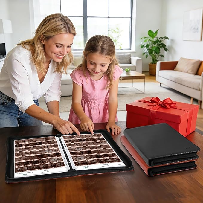 35mm Film Negative Storage Binder Album Kit - 30 Acid-Free Clear Negative Sleeves, PU Leather Storage Binder Case for Camera 135/35mm Film Negatives, Negative Page Preservers, Up to 1260 Frames, Brown