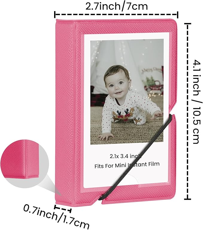 Lifting Mini Photo Album with 28 Pocket 2x3 Inch Pictures Fits for Fujifilm Instax Mini 7s 8 9 11 25 26 40 50s 90 Evo Z2300 Instant Camera, Polaroid Snap,Kpop Photocard Holder (Rose Red)
