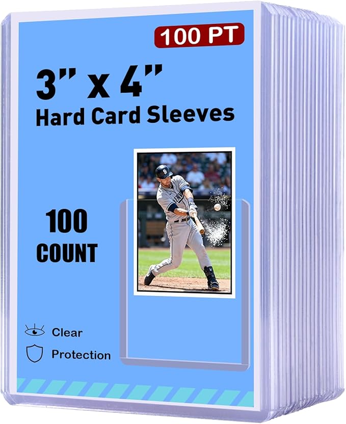 100ct Card Sleeves Hard Plastic - 100pt 3"x4" Trading Card Protector, Premium Card Sleeves, Clear Open-Top Card Sleeve Fits Thick Cards Such as Baseball, Soccer, Basketball, Hockey, Game Cards