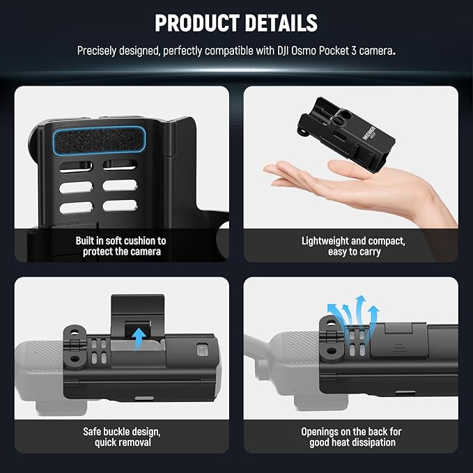 NEEWER Basics Pocket 3 Extension Adapter Mount Kit Compatible with DJI Osmo Pocket 3, Expansion Cage Frame, Dual Cam Setup with Cold Shoe for DSRL Digital Camera Vlogging, GP-68