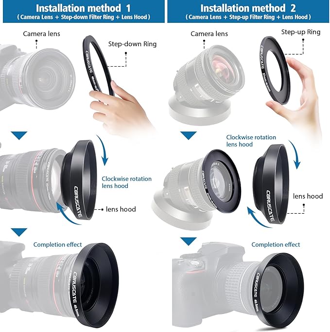 40.5mm Universal Metal Lens Hood,Wide Angle Lens Hood Compatible All 40.5mm Brands Camera Lens(and Easy to Install and Remove) 1pcs 40.5 mm Lens Cap