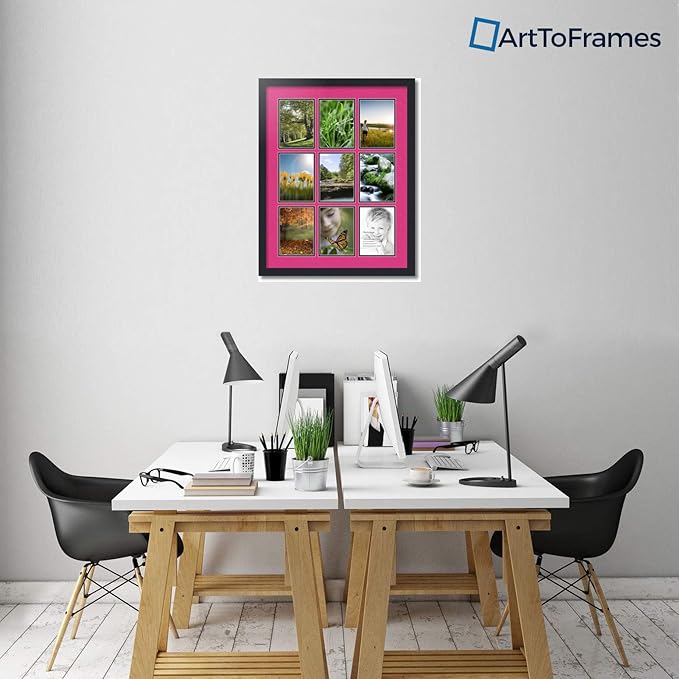 ArtToFrames Collage Photo Frame Double Mat with 9-5x7 Openings with Satin Black Frame and Tulip mat.