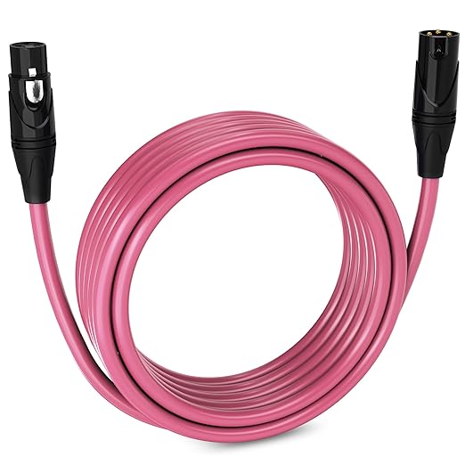 LyxPro 20 Feet XLR Microphone Cable Balanced Male to Female 3 Pin Mic Cord for Powered Speakers Audio Interface Professional Pro Audio Performance and Recording Devices - Pink