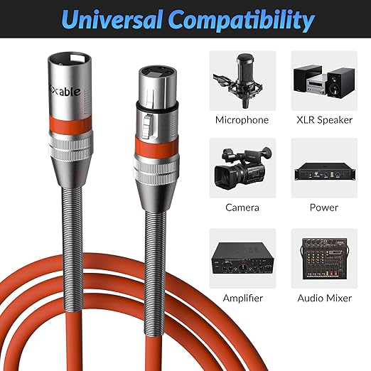 XLR Microphone Cable 40 FT, XLR Male to Female Balanced Mic Cable, 3-Pin Shielded Speaker Cord, Zinc Alloy Connectors, 22AWG Pure Copper, Metal Spring SR, Recording Studio, Podcast, Orange