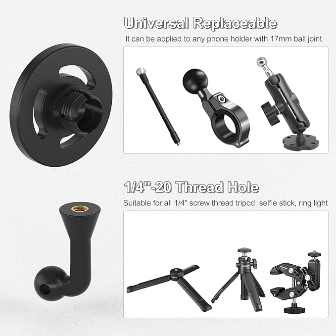 Magnetic Phone Tripod Mount Adapter with 1/4"-20 Screw Hole, Compatible with Magsafe for iPhone 17/16/15/14/13 Plus Pro Max Mini Series, Adjustable Phone Holder for Tripod, Ring Light, Selfie Sticks