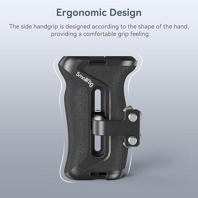 SmallRig Aluminum Side Handle for Camera Cages, Universal Ergonomic Side Handgrip with Bulit-in 1/4"-20 Locating Hole, Strap Hole, Cold Shoe, 36mm Up/Down Adjustable