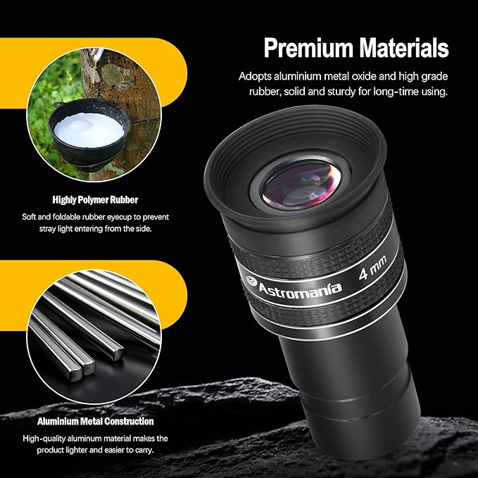 Astromania Telescope Eyepiece 4mm, Wide Angle 58 Degree Apparent Field Planetary Eyepiece for 1.25 inch Astronomy Telescope & Filter, Fully Multi-Coated Telescope Accessory for Planetary Observation