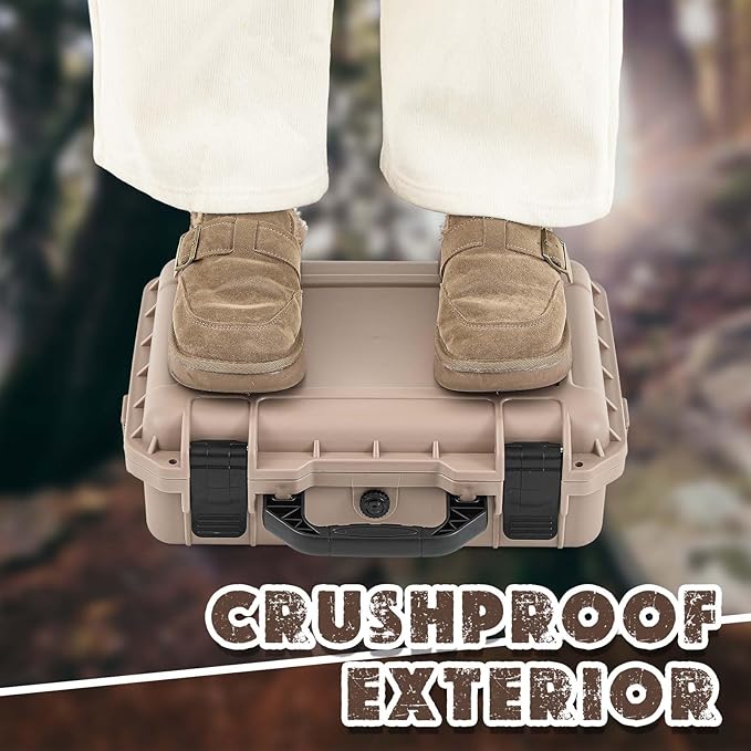Relaxweex 1 Pcs 8.5 x 6.5 x 3.7 Inch Waterproof Hard Case with DIY Customizable Foam Insert Portable Protective Case with Knife for Camera Drones Equipments Tools Test Instruments (Tan)