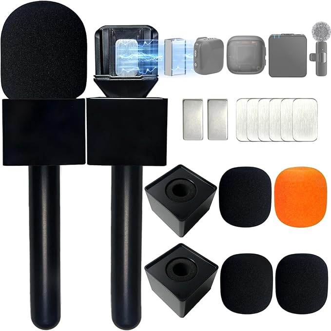 2PCS Microphone Holder for DJI Mic Mini/2/3, Mic Handle for Rode/Hollyland/All Lav Microphone, Magnetic Wireless Mic Holder with Pop Filter and Flag Station for Vlogging, Interview, Podcast