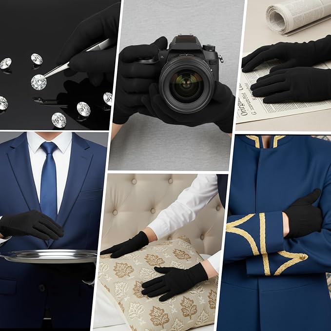 XLIUAX Black Cotton Gloves, 5 Pairs Thin Gloves Black Glove for Women Cloth Work Glove Liners for Art Handling Photography Photo Jewelry Inspection Work for Men