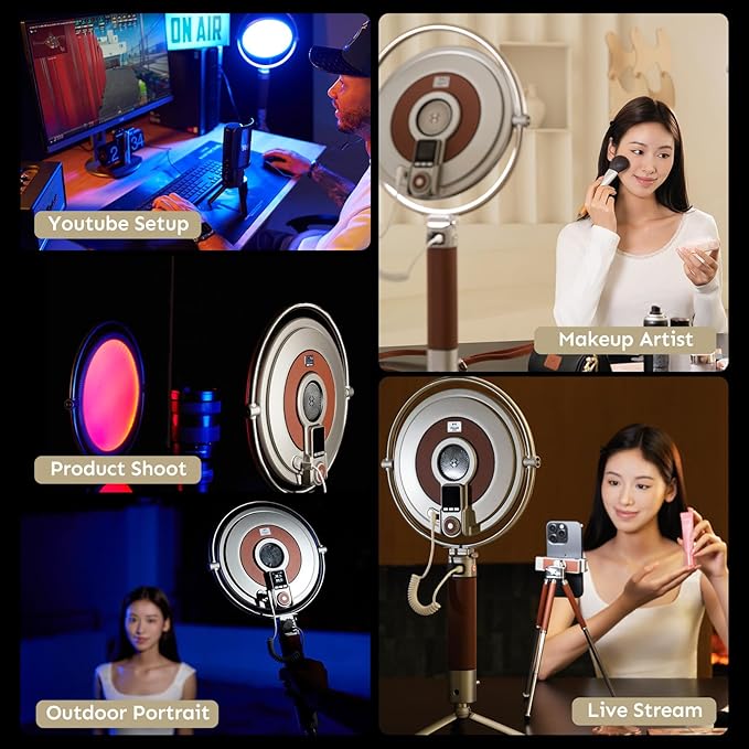 Harlowe Sol 40W Spectra LED Video Light Panel Studio and Travel RGBCW Light Kit for Photography and Video Recording 9.5 inch Round Light Panel with Remote Control for Vloging, Podcast, Filming, Etc.