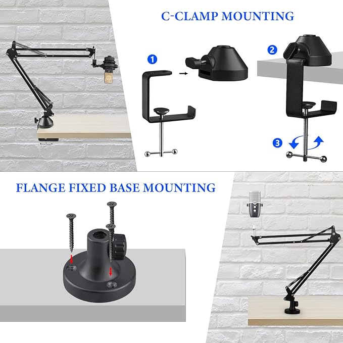 Geekria for Creators Microphone Arm Compatible with AKG Lyra Ultra-HD, P120, P220, C214 Mic Boom Arm Mount Adapter with Tabletop Flange Mount, Suspension Stand, Desk Mount Holder
