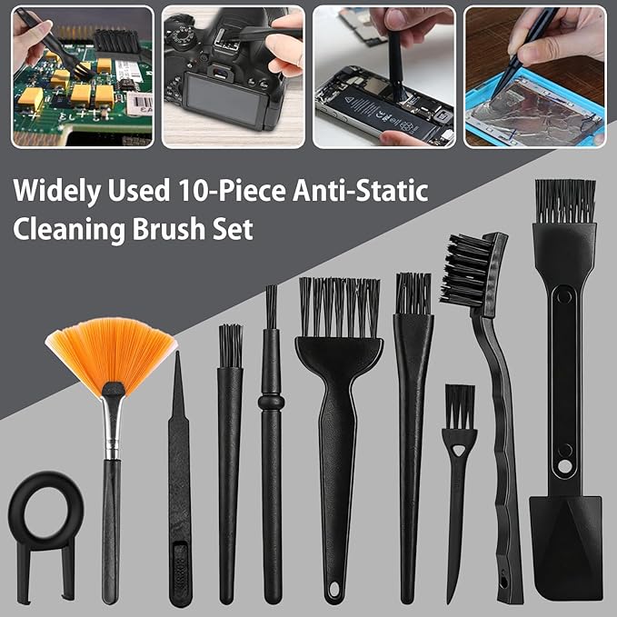 10PCS Anti Static Brush Kit, Small Cleaning Brushes for Keyboard PCB Motherboards Circuit Boards Electronic Devices Tool Set, Black