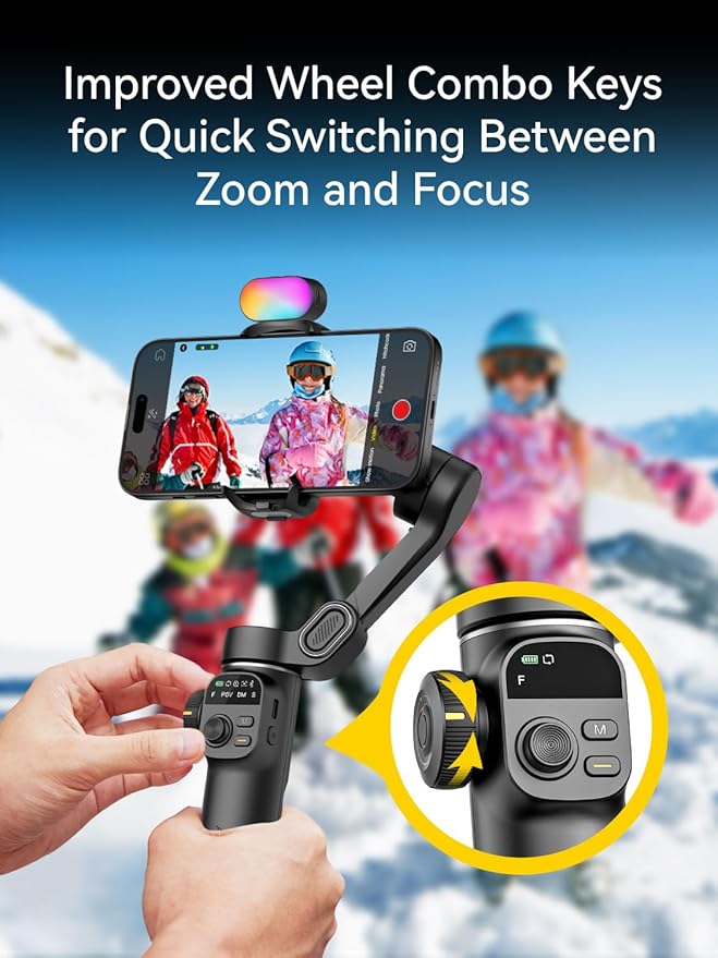 AOCHUAN Gimbal Stabilizer for iPhone, Phone Gimbal w/RGB Magnetic Fill Light, Foldable Gimbal Built in 7.8' Extension Rod and OLED Display for iPhone/Android Excellent for Vlogging-Smart X2 Kit Black