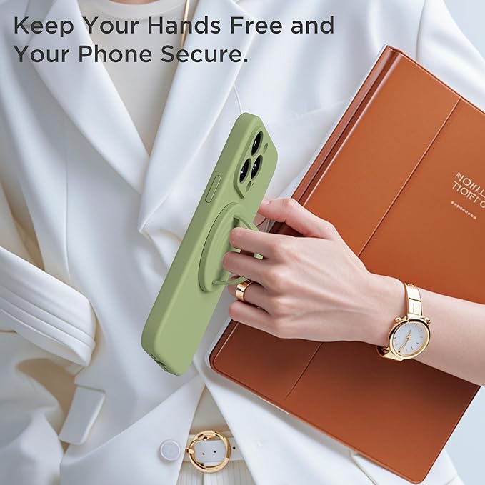 Upgraded Magnetic Phone Grip, Liquid Silicone Soft and Portable, Removable Finger Loop Ring Grip Holder for iPhone, Strong Magnetic Attraction, Compatible with MagSafe Phone Case, Tea Green