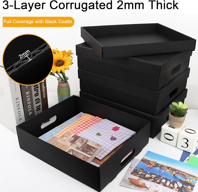 aopule 6PCS Photo Storage Box,14.8“ x 12.2“ x 3.9“ Photo Keepsake Storage Box Sturdy Picture Box Store and Protect Pictures,Documents Black