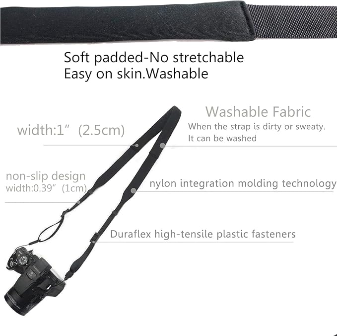Washable Soft Neoprene Camera Neck Strap (Black)