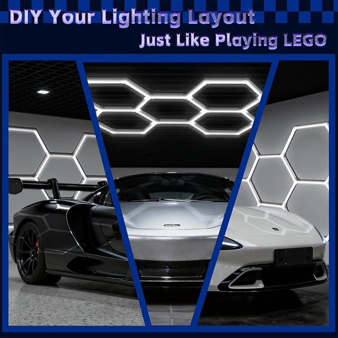 Hexagon Lights Garage LED System 5 Grid, 168W 20160LM Super Bright Hexagon Garage Lights for Workshop, Car Detailing, Basement, Warehouse, Gym – Easy Install Honeycomb Design