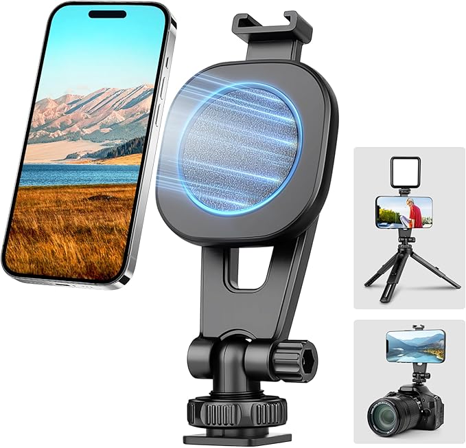Victiv Magnetic Phone Tripod Mount with Cold Shoe, Adjustable iPhone Tripod Holder Adapter with 1/4” Screw, Camera Phone Mount for iPhone, Camera, Tripods