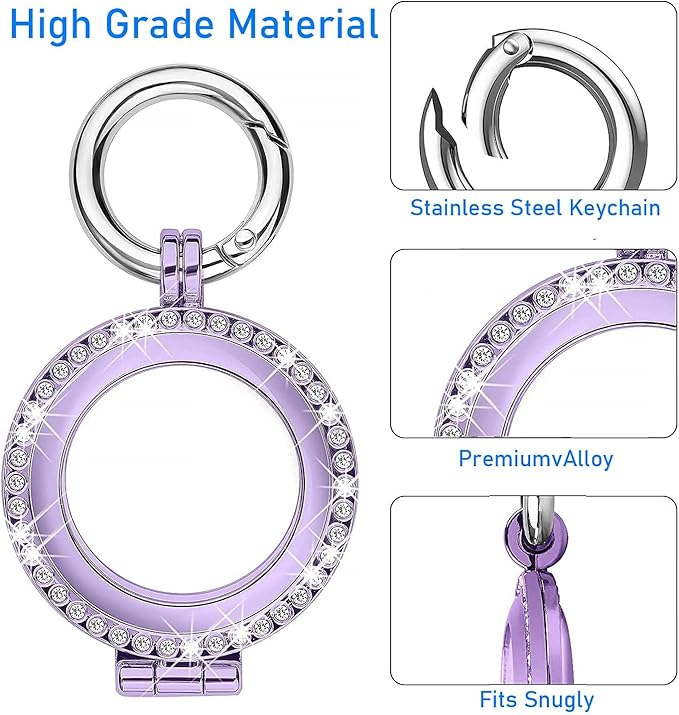 Case Compatible for Apple Air Tag, AirTag Diamond Rhinestone Bling Keychain Cover, Metal Protective Holder for Air Tag Accessories (Purple)
