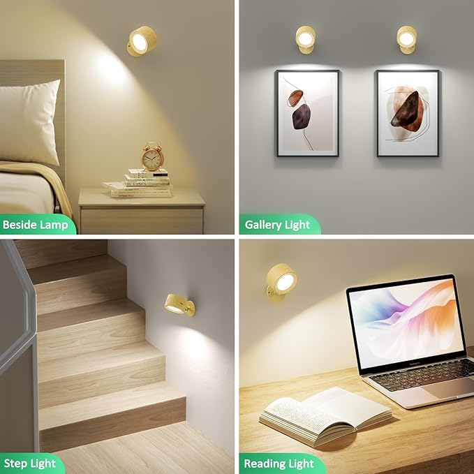 Lightbiz LED Wall Sconces, Wall Mounted Lamp 3 Pcs with Remote Rechargeable Battery Operated, 3 Color Temperatures & Dimmable Wall Lights Magnetic 360° Rotation Light