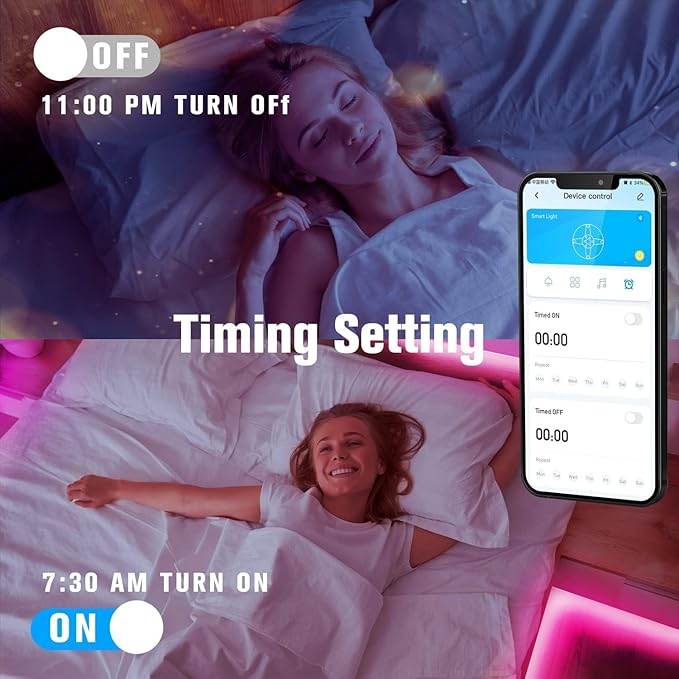 DAYBETTER LED Strip Lights 130 ft (2 Rolls of 65.6ft), LED Lights Smart App Control Lighting Bedroom Rome Decor with Remote, RGB Music Sync Color Changing LED Lights for Bedroom Party