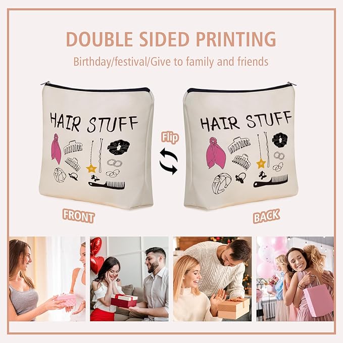 Mom Gifts Hair Stuff Makeup Bag: Hair Accessories Themed Cosmetic & Toiletry Organizer Pouch For Teen Girls & Women Hairstylist Sisters, Friends.Ideal Mom Gift For Travel, Birthdays.