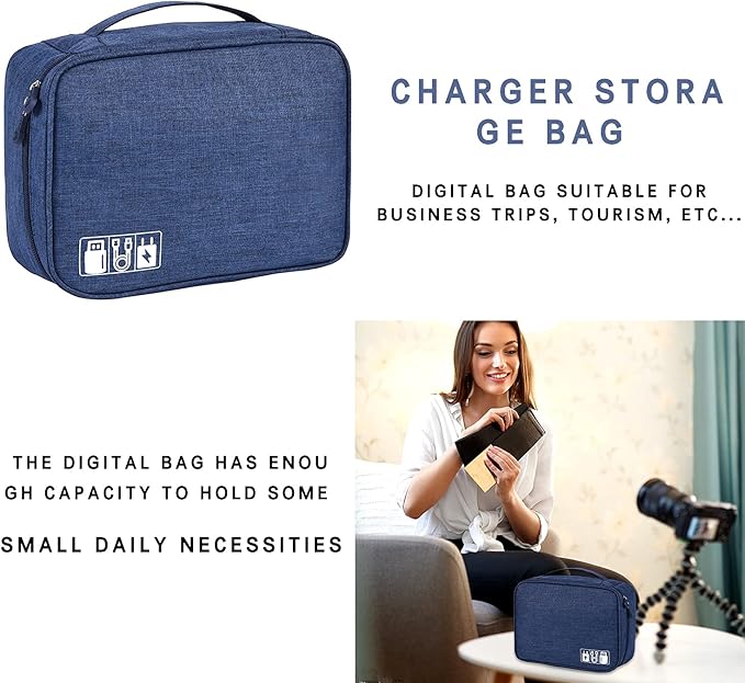Electronic Accessories Organizer, Portable Travel Cable Storage Bag Tech Pouch with Adjustable Compartments Water-Resistant Handbag for Smart Device Cords Chargers Hard Drives Gadgets