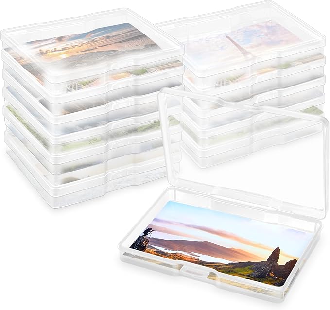 FAAYUCK Photo Storage Box 5 x 7 Inches, 12 Pack Photo Organizers and Storage, Acid-Free Picture Storage Container, Stackable Craft Keeper for Photos, Cards, Stamps, Scrapbooking, Office Supplies etc