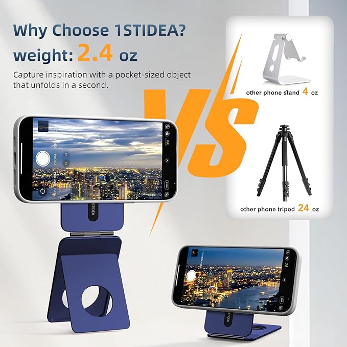 Magnetic Tripod for iPhone, Aluminium Phone Tripod Stand Compatible with Magsafe iPhone 17/16/15/14/13/12 Series, Foldable Strong Magnetic Phone Stand & Travel Essentials Accessories
