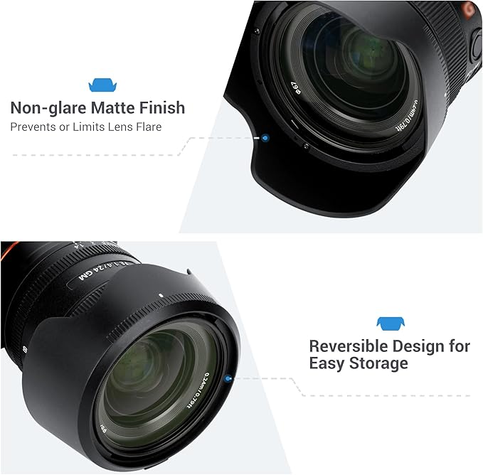 JJC ALC-SH154 Bayonet Reversible Lens Hood Shade for Sony FE 24mm f/1.4 GM Lens SEL24F14GM, Replaces Sony ALC-SH154 Lens Hood, Allows to Attach 67mm Filter & Lens Cap, No Vignetting